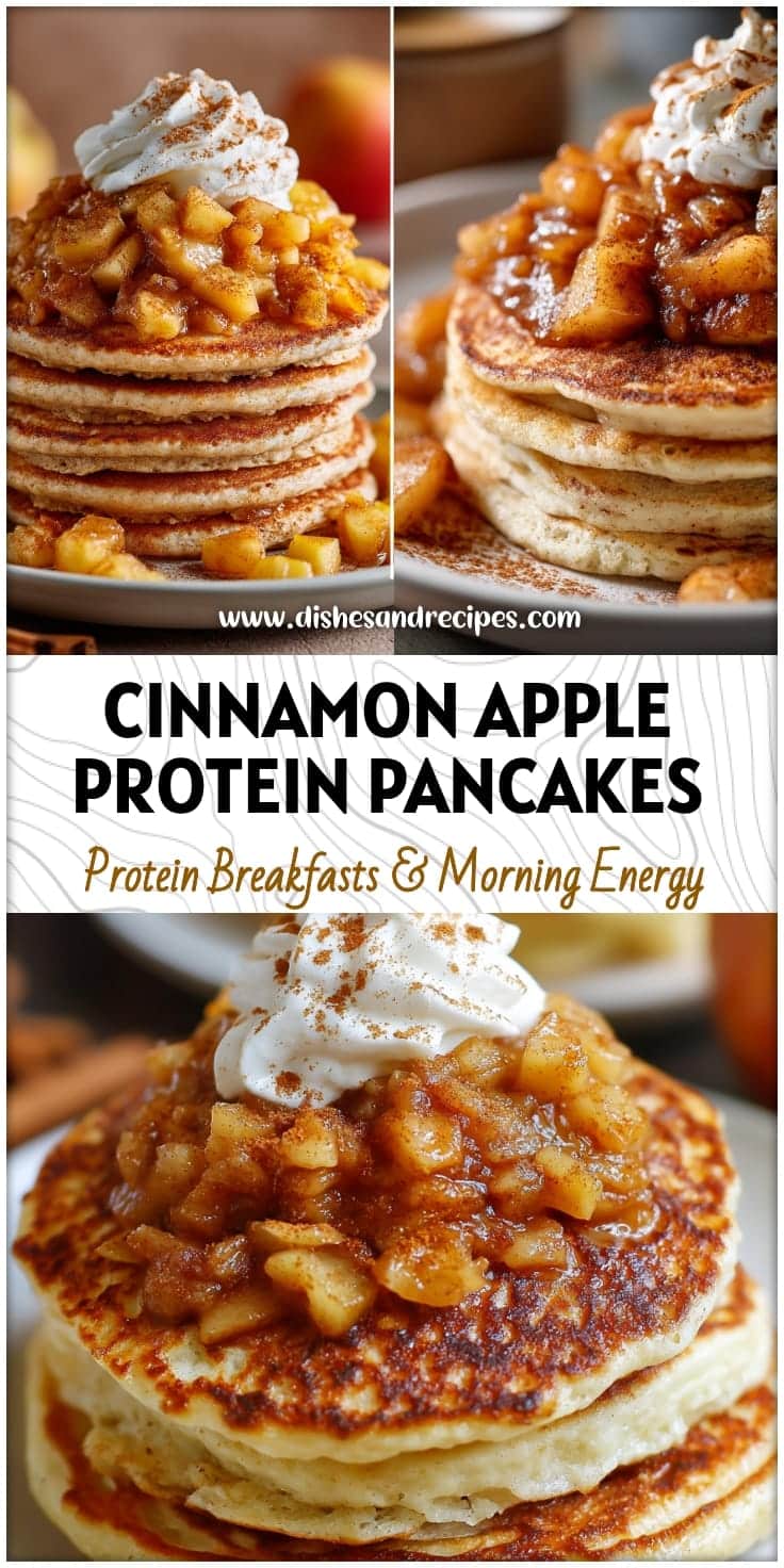 Fluffy Cinnamon Apple Protein Pancakes with Warm Apple Topping