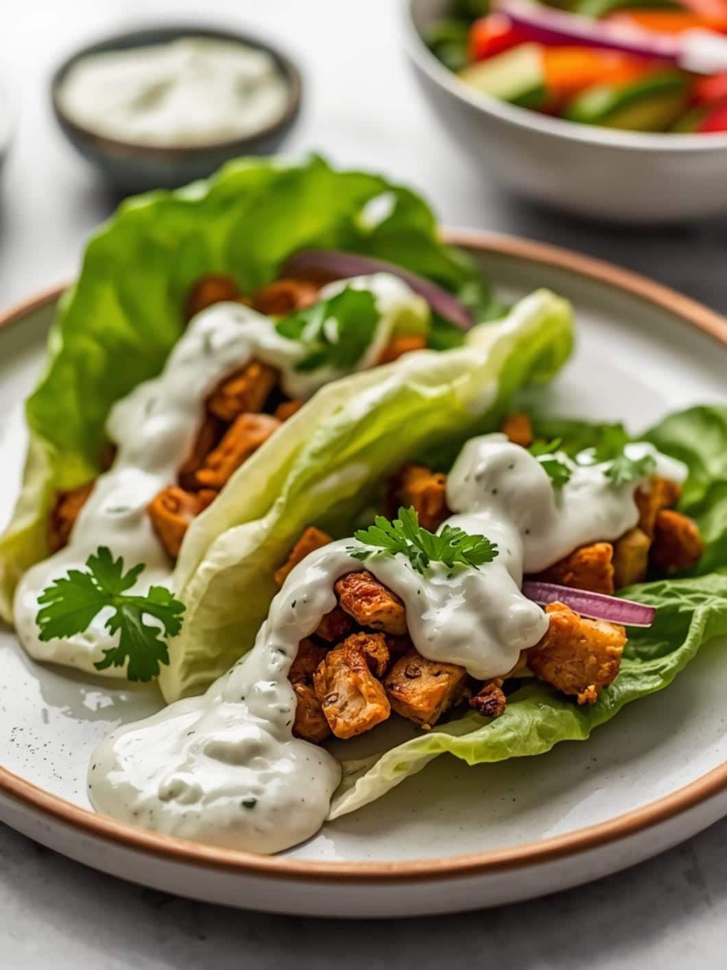 Easy Greek Chicken Gyro Lettuce Wraps with Homemade Tzatziki