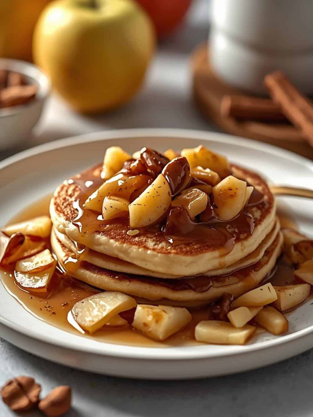 Fluffy Cinnamon Apple Protein Pancakes with Warm Apple Topping