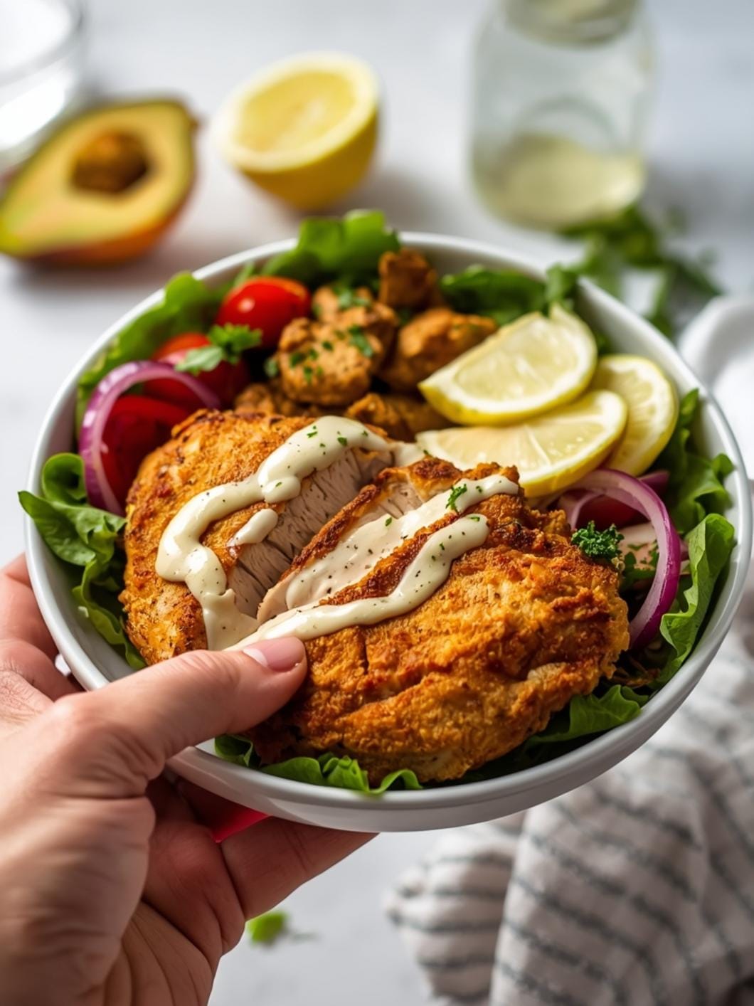 Healthy Chicken Shawarma Salad Bowls with Lemon Tahini Dressing