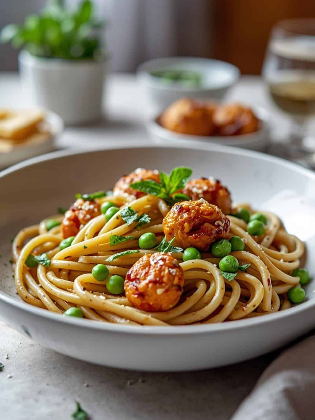 Spring Pea & Mint Pasta with Savory Bites
