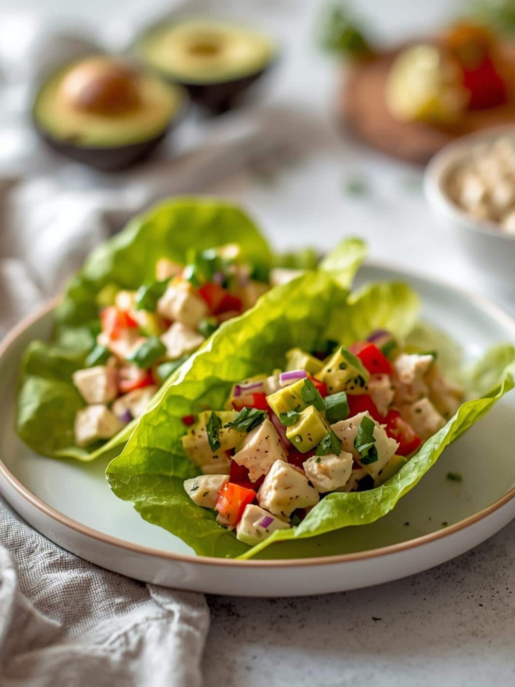 Avocado Chicken Salad Lettuce Wraps - Healthy & Mayo-Free!