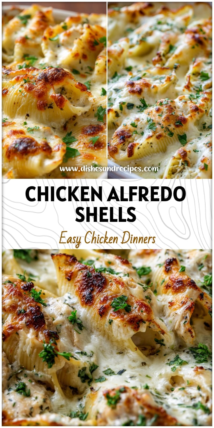 Creamy Chicken Alfredo Stuffed Shells Casserole
