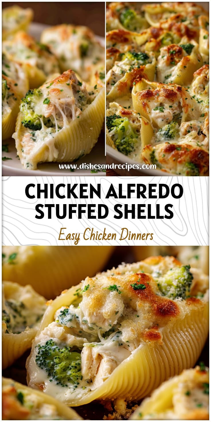 Creamy Chicken Alfredo Stuffed Shells with Broccoli