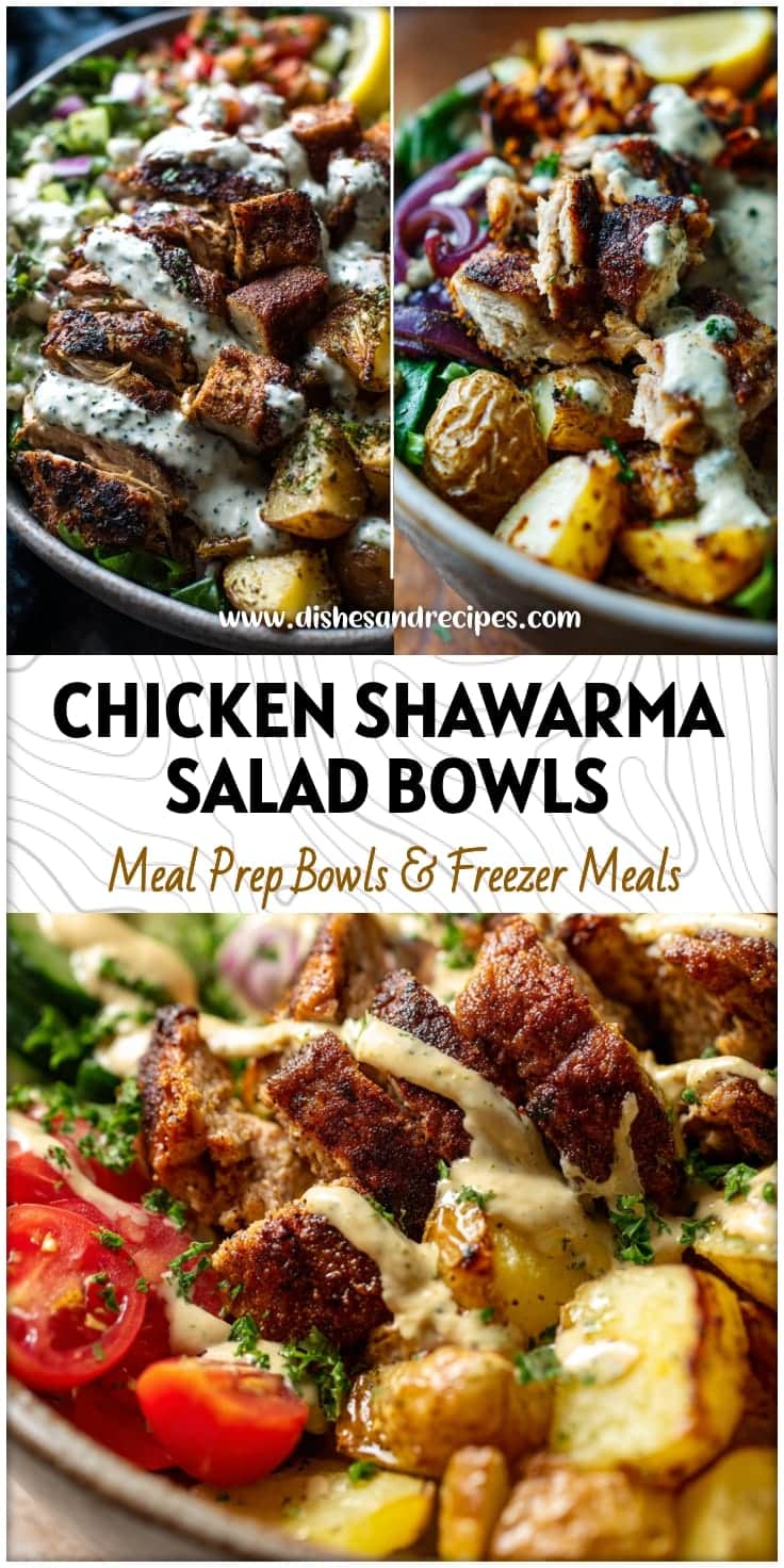 Healthy Chicken Shawarma Salad Bowls with Lemon Tahini Dressing