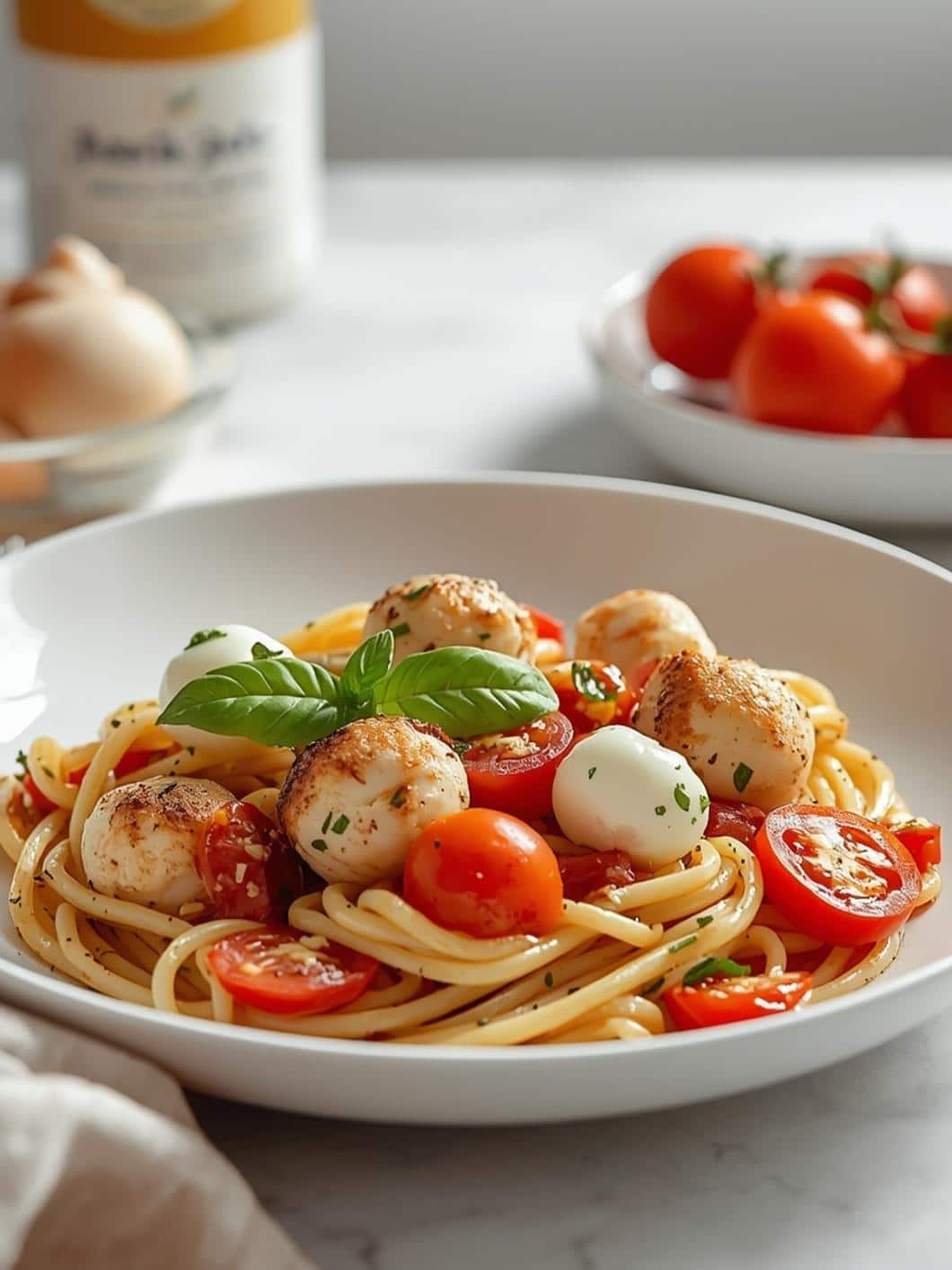 Cold Chicken Caprese Pasta Salad with Mozzarella & Tomatoes