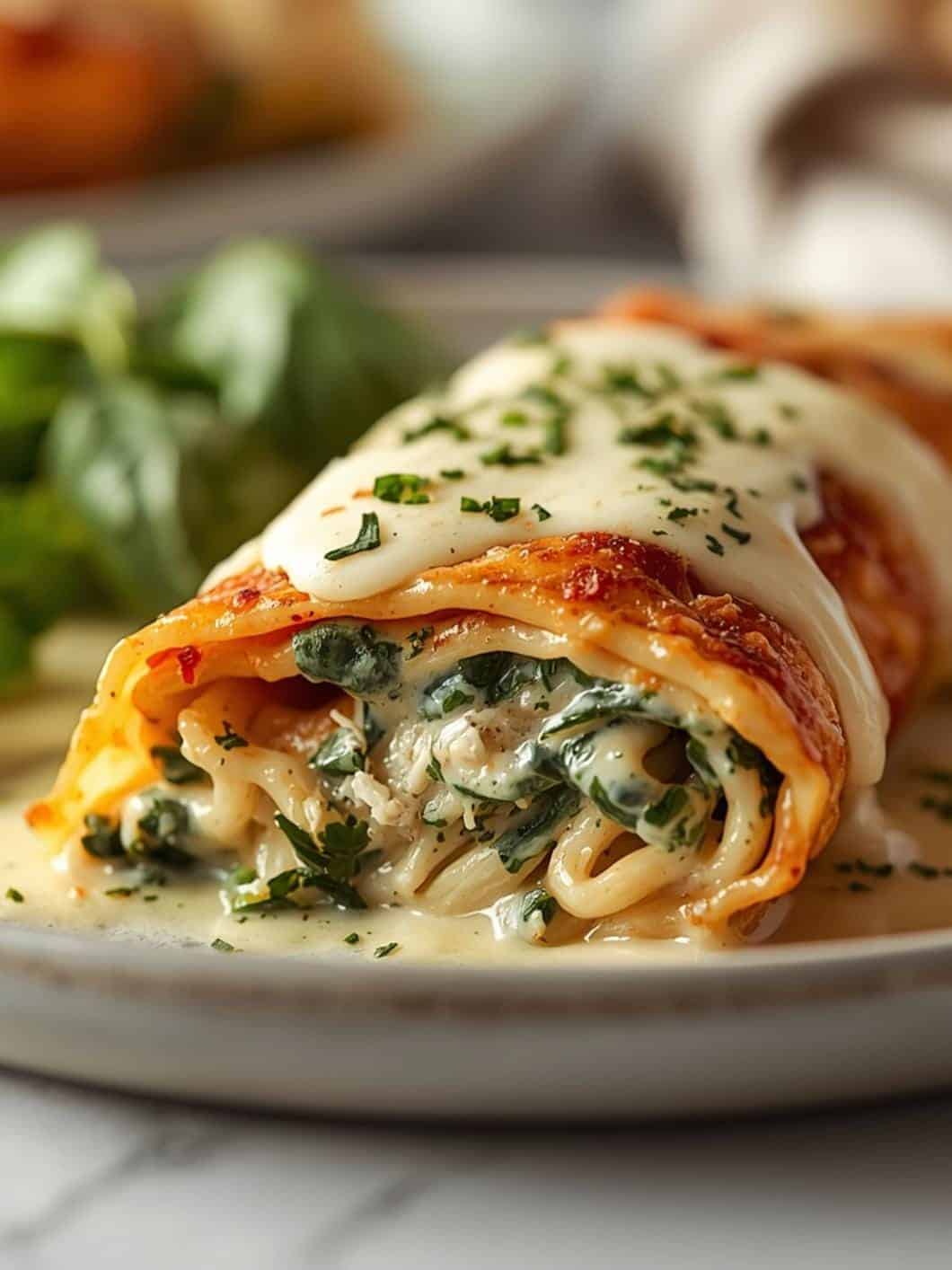 Creamy Chicken & Spinach Lasagna Roll-Ups with Alfredo Sauce