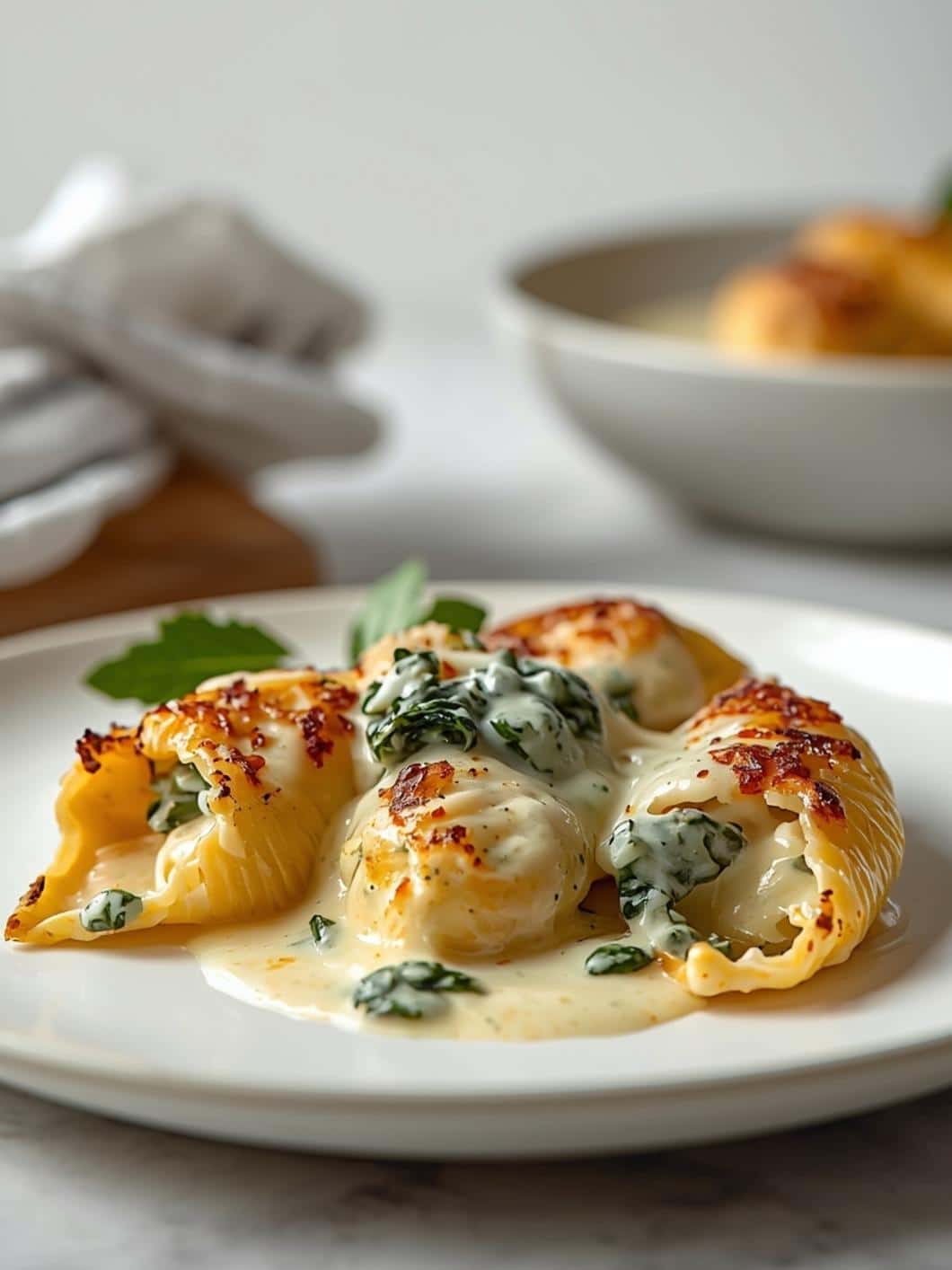 Creamy Chicken & Spinach Stuffed Shells with Alfredo Sauce