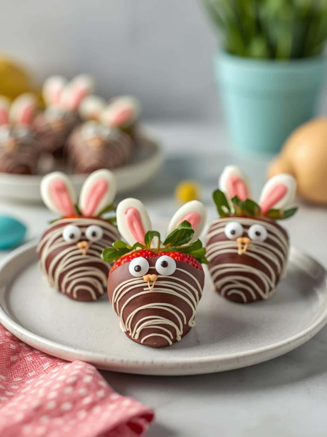 Cute Bunny Chocolate-Covered Strawberries for Easter Dessert