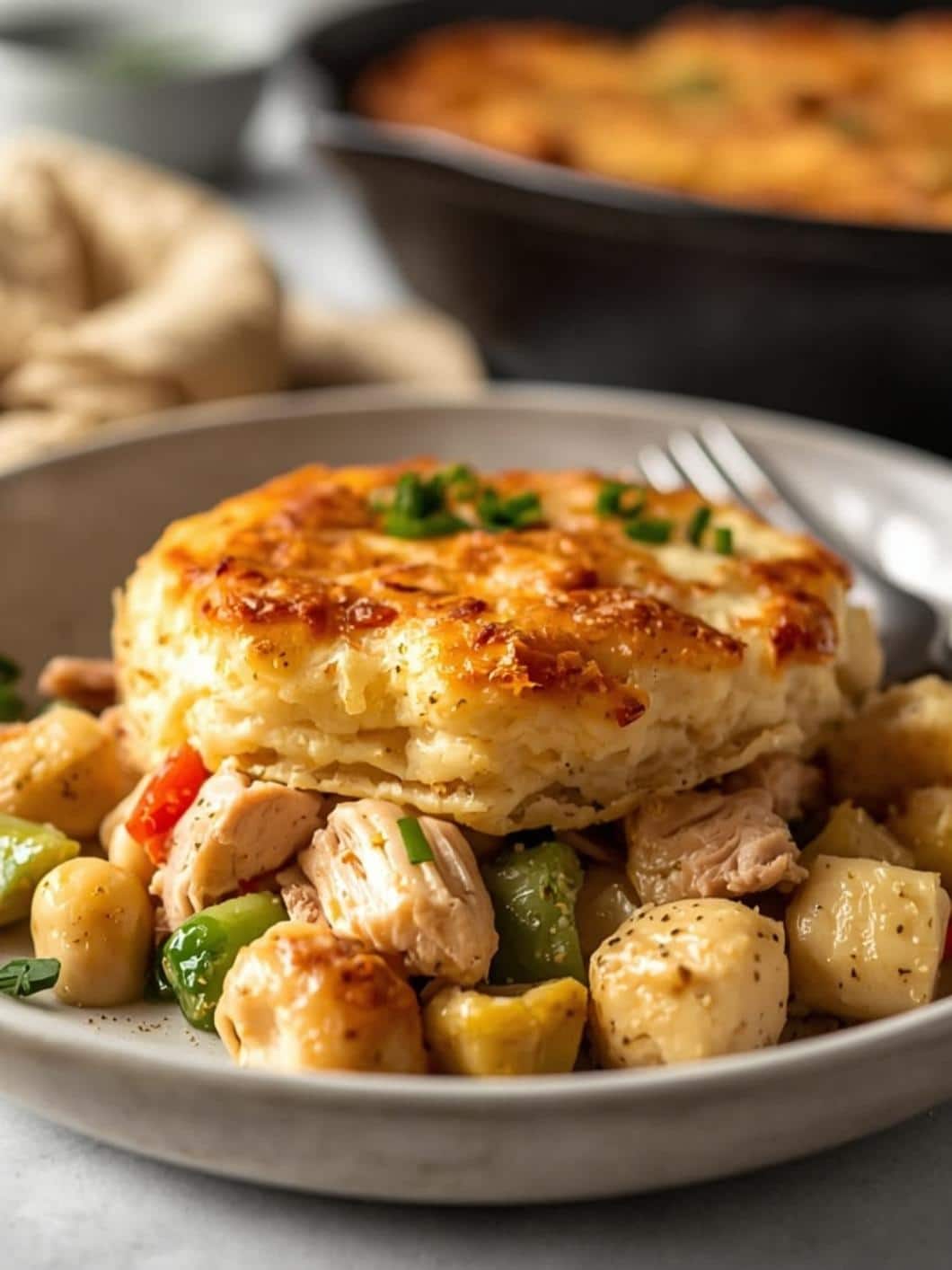Easy Chicken Pot Pie Biscuit Skillet Recipe