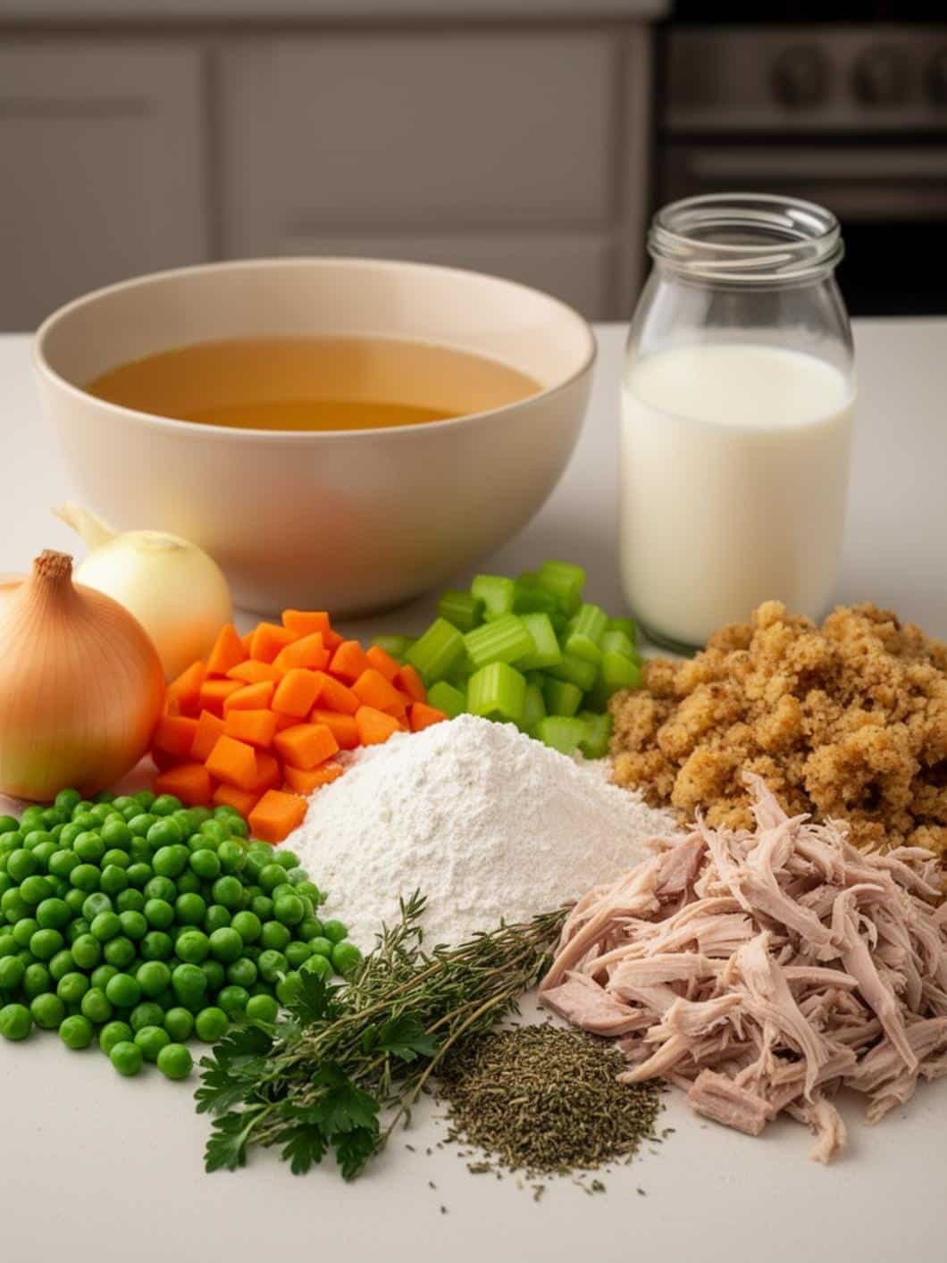 Easy Leftover Turkey Pot Pie Skillet with Stuffing Topping