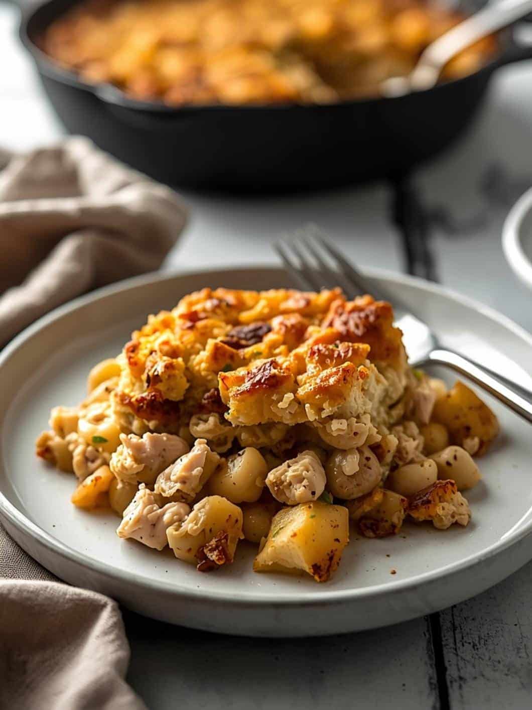 Easy Leftover Turkey Pot Pie Skillet with Stuffing Topping