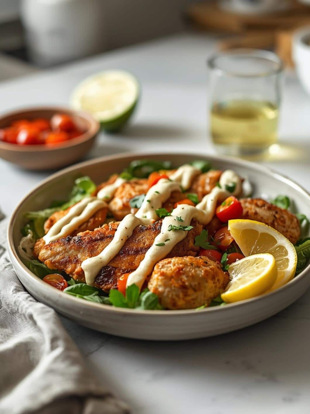 Healthy Chicken Shawarma Salad Bowls with Lemon Tahini Dressing