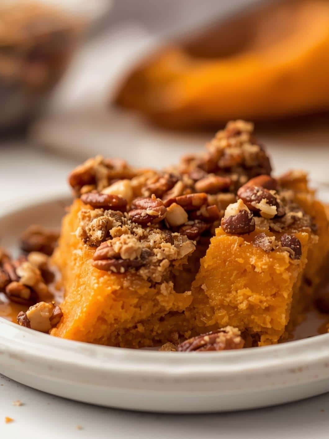 Light Sweet Potato Casserole with Pecan Crumble Topping