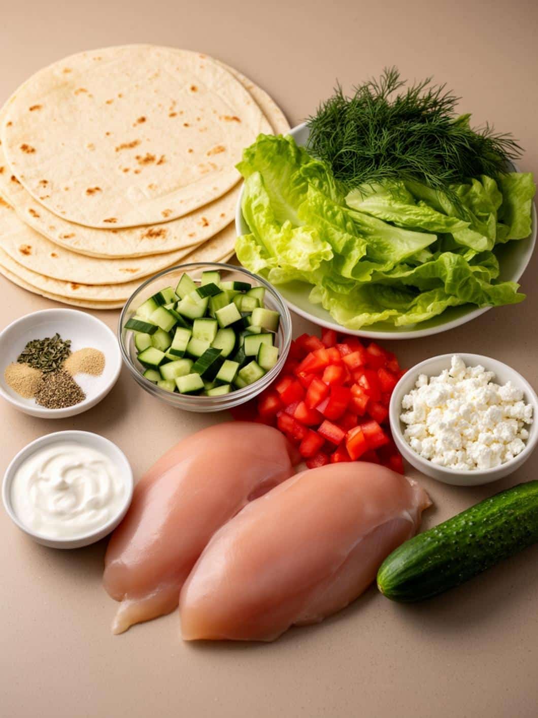 Mediterranean Chicken Wraps with Tzatziki Sauce