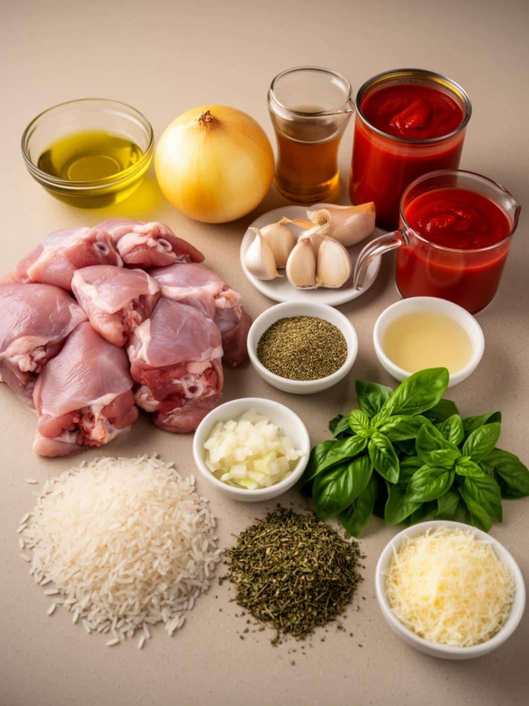 One Pan Tomato Basil Chicken and Rice Recipe