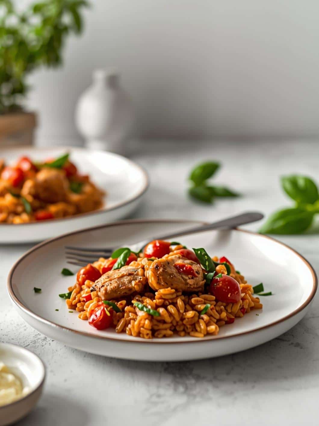 One Pan Tomato Basil Chicken and Rice Recipe
