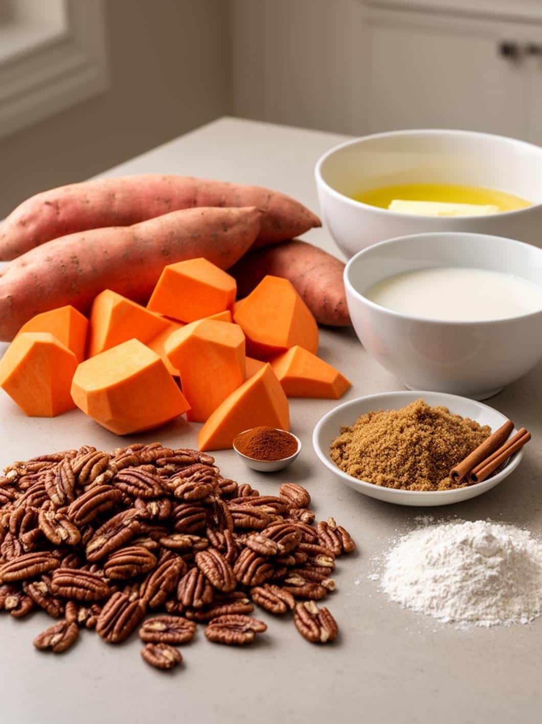 Sweet Potato Casserole with Crunchy Pecan Topping