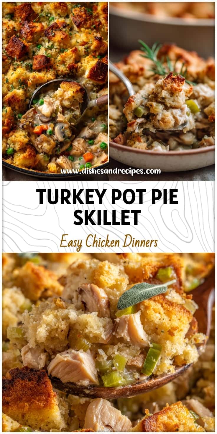 Easy Leftover Turkey Pot Pie Skillet with Stuffing Topping